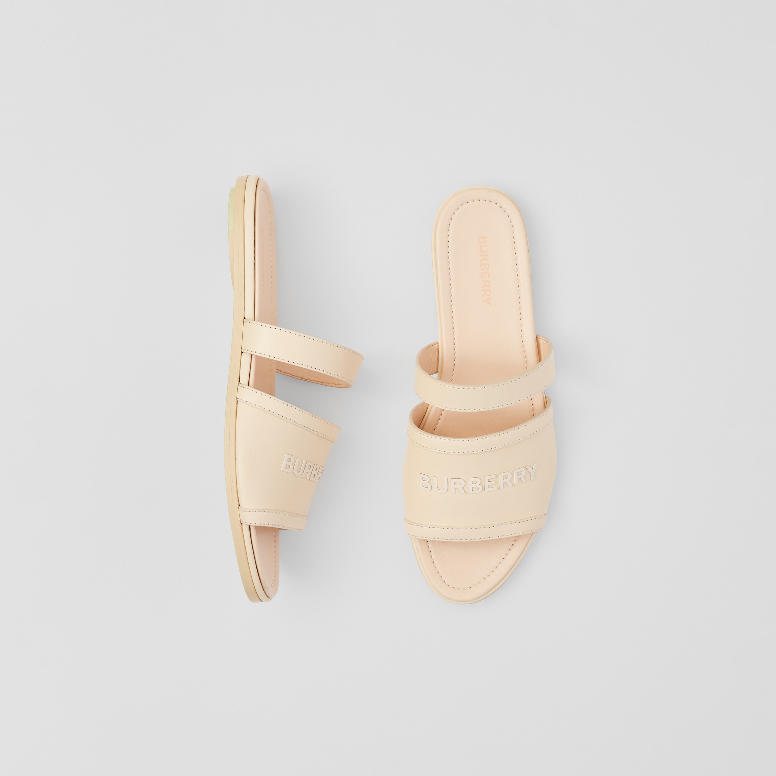 Logo Print Leather Sandals in Pale Peach - Women | Burberry® Official - 1