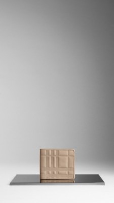 Embossed Check Leather ID Wallet