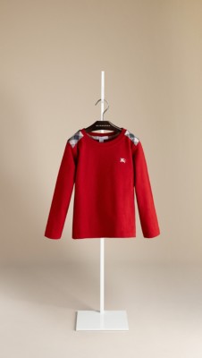 Check Detail Cotton T-Shirt