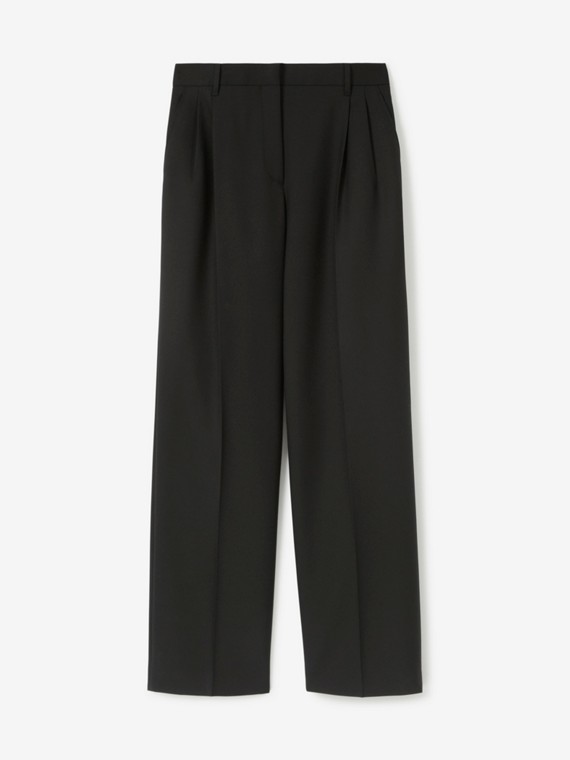 Pantalones de pernera ancha en lana (Negro)