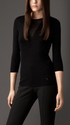 Sheer Panel Silk Cotton Sweater