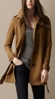 Short Cotton Satin Trench Coat