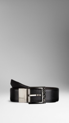 Check Engraved Leather Belt