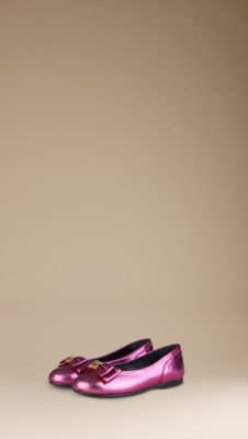 Metallic Leather Bow Detail Ballerinas