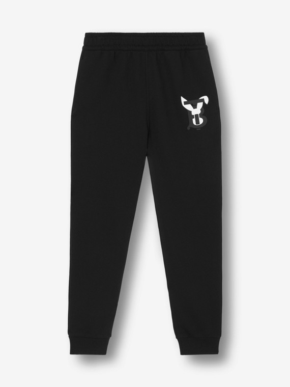 Pantaloni da jogging in cotone con stampa coniglio (Nero)