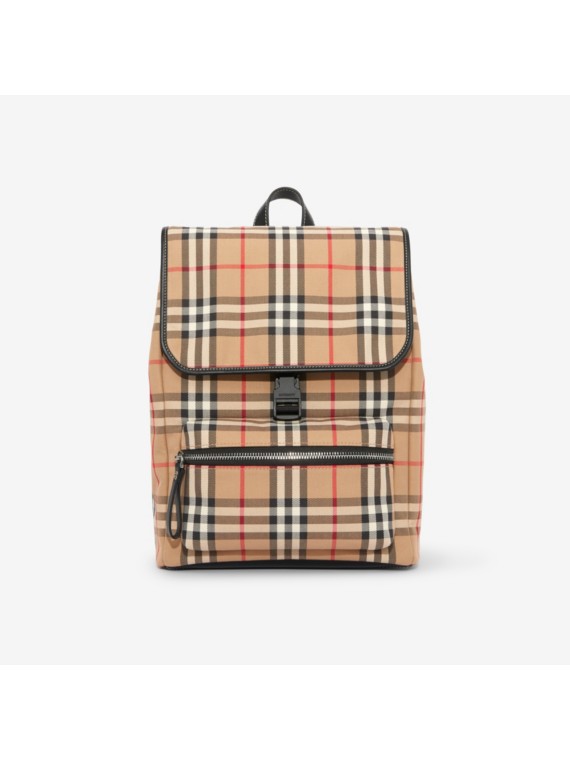 Mochila de algodão em Vintage Check (Bege Clássico)