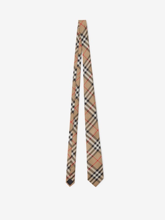 Cravatta dal taglio classico in seta con motivo Vintage check (Beige Archivio)