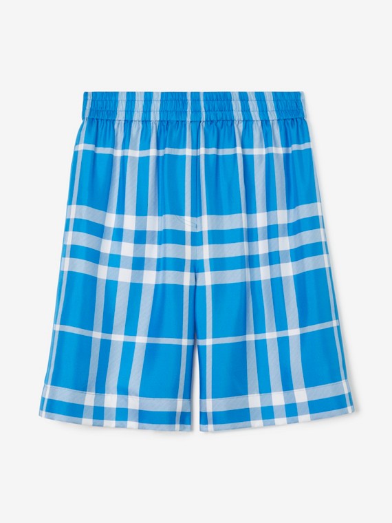 Pantalones cortos en seda a cuadros (Azul Vivo)