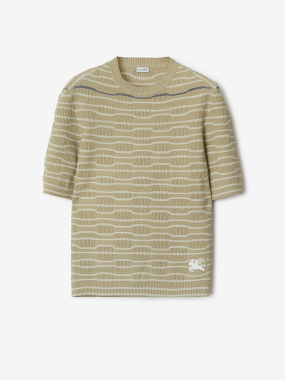 Camiseta en mezcla de algodón a rayas (Safari/blanco)