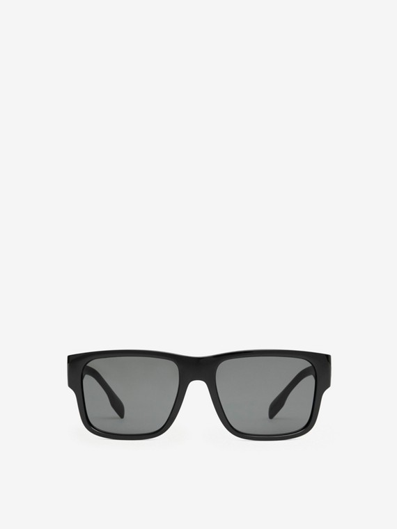 Óculos de sol com armação quadrada e detalhe de logotipo (Preto)