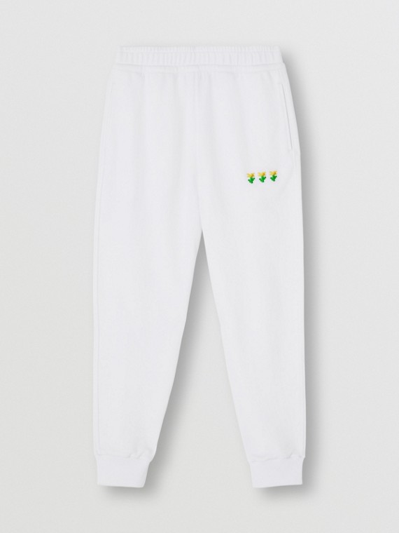 Pantalones de jogging en algodón con flores bordadas (Blanco)