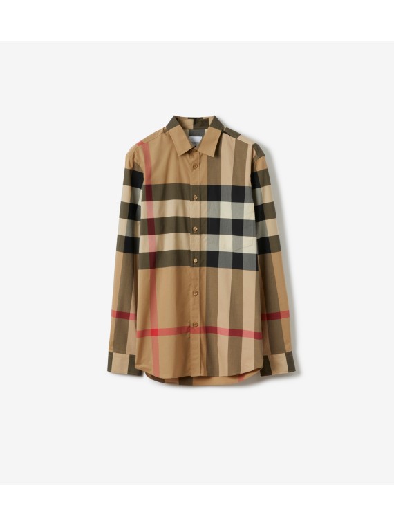 Hemd aus Stretchbaumwollpopelin in Check (Vintage-beige)