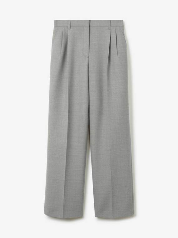Calças estilo pantalona de lã (Cinza Claro Mesclado)