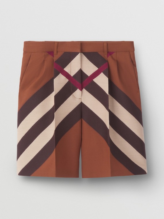 Pantalones cortos de vestir en lana Check estilo zigzag (Marrón Abedul Oscuro)