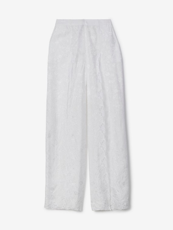 Calças estilo pantalona de viscose com estampa em jacquard (Branco Óptico)
