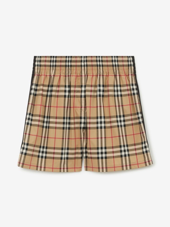 Pantalones cortos en algodón elástico a cuadros Vintage Checks con franjas laterales (Beige)