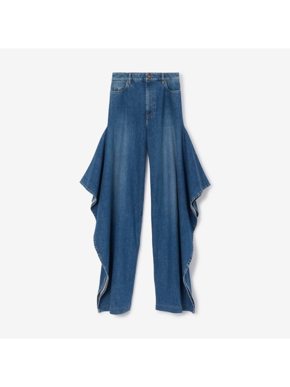 Calças estilo pantalona em jeans estonado (Azul Ardósia Intenso)