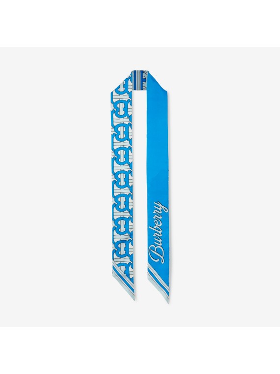 Schmaler Seidenschal mit Monogrammmuster und Logo (Strahlendblau)