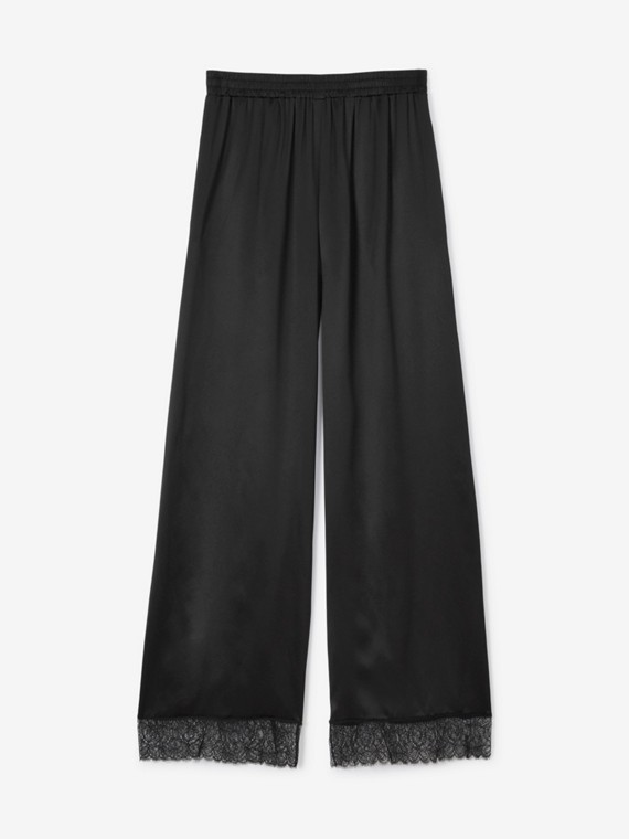 Pantalones de pernera ancha en seda (Negro)