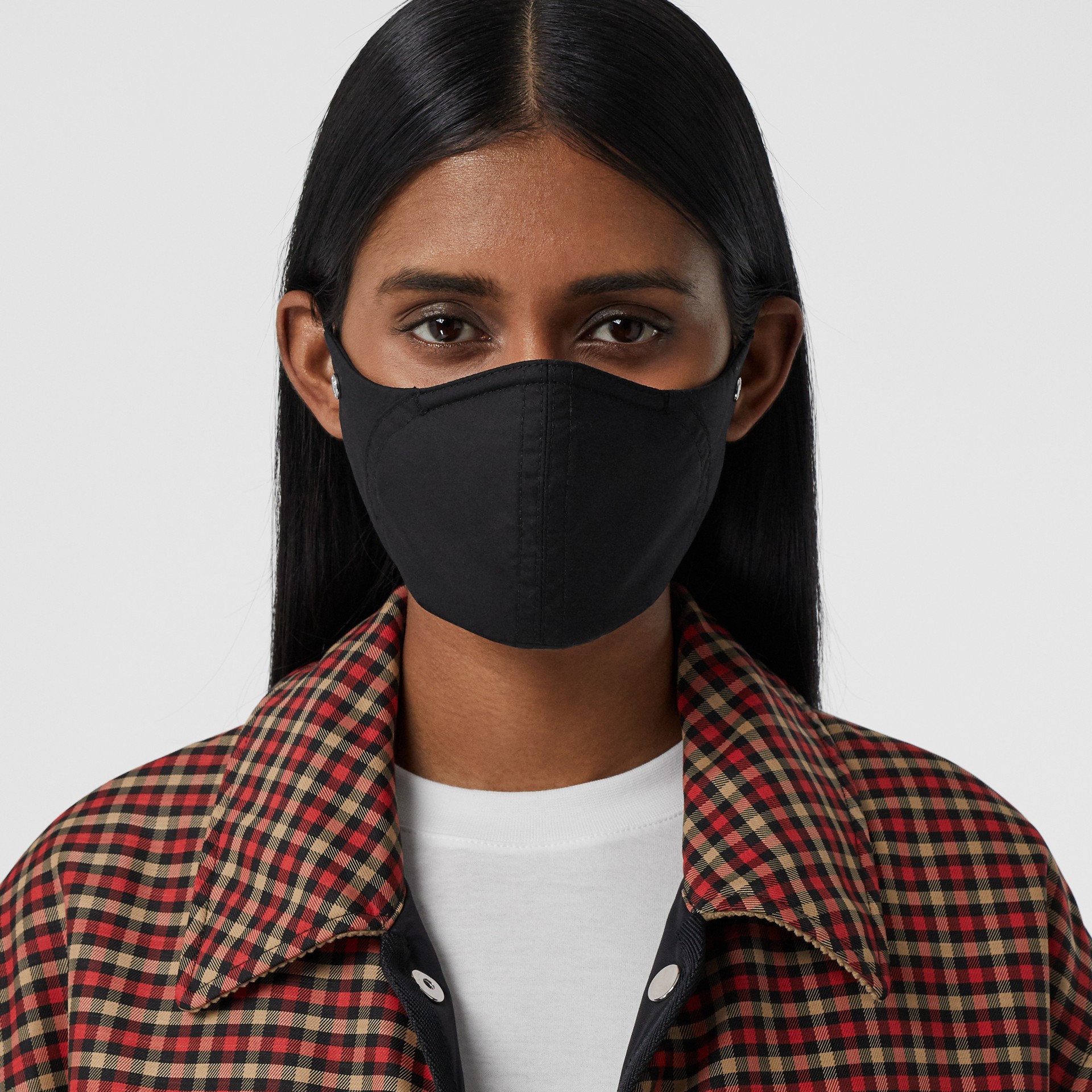 Logo Detail Cotton Face Mask in Black | Burberry Australia - gallery image 2