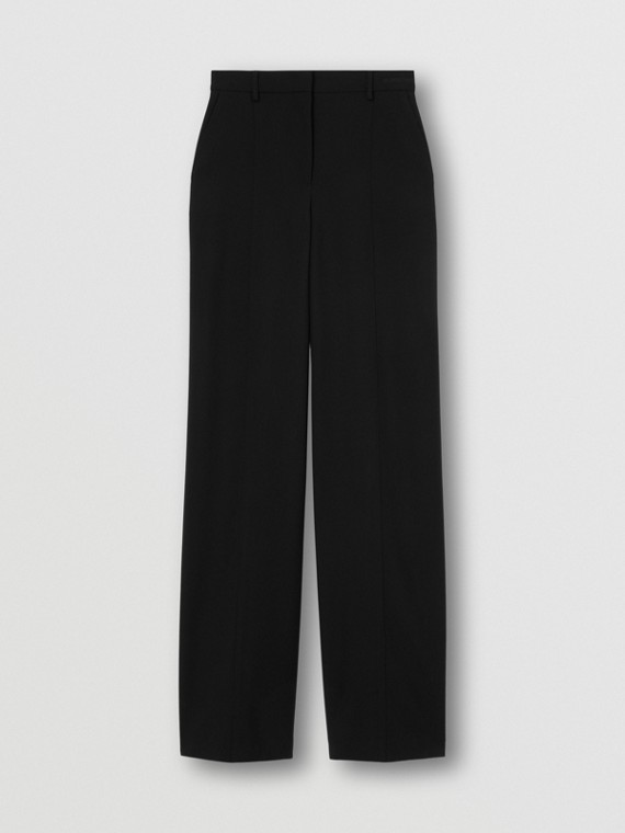 Pantalones de vestir en lana con logotipo bordado (Negro)