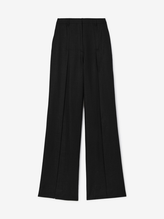 Pantalones anchos en lana y ramio con aberturas (Negro)