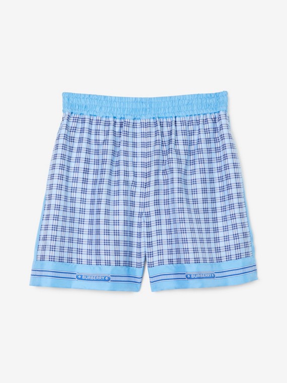 Pantalones cortos en seda Check (Azul Dedalera)