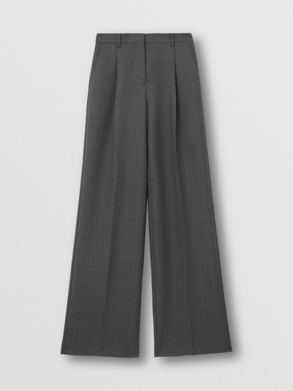 Calças estilo pantalona de lã com corte personalizado (Cinza Escuro Mesclado)