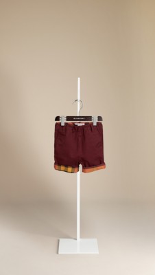 Check Cuff Cotton Twill Shorts