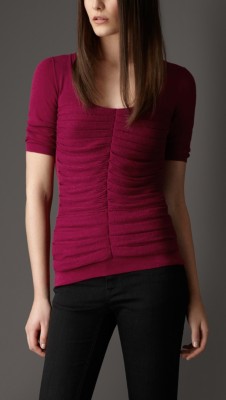 Ruched Cotton Blend Sweater