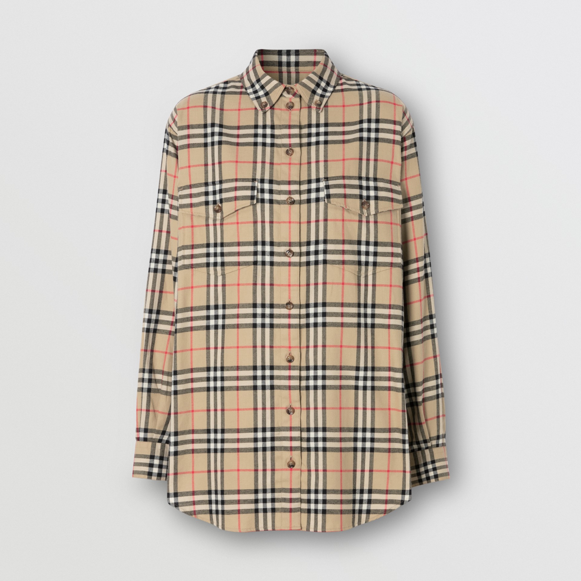 Vintage Check Cotton Flannel Oversized Shirt in Archive Beige Women Burberry Australia