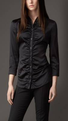 Camicia in seta stretch con arricciatura