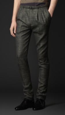 Slim Fit Check Pleat Front Trousers