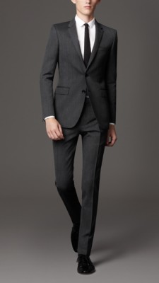 Slim Fit Virgin Wool Herringbone Suit