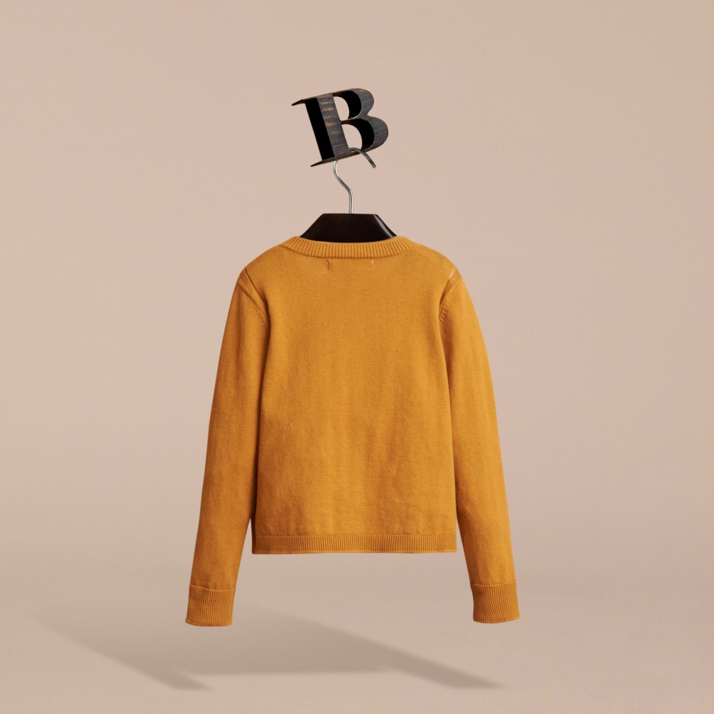 格纹袖口棉质针织开衫 (赭石黄) - 女童装 | burberry 博柏利