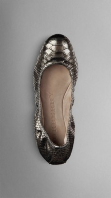 Python Leather Ballerinas