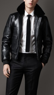 Detachable Shearling Collar Lizard Skin Blouson