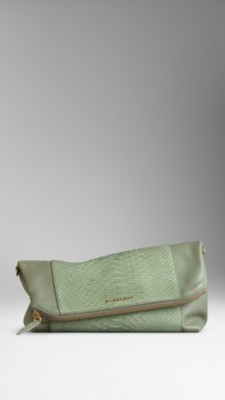 Medium Python and Leather Folded Clutch