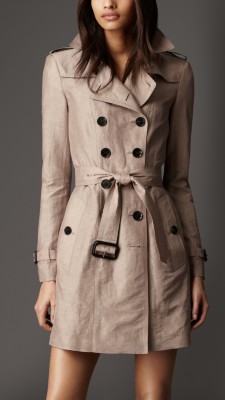 Mid-Length Linen Silk Trench Coat