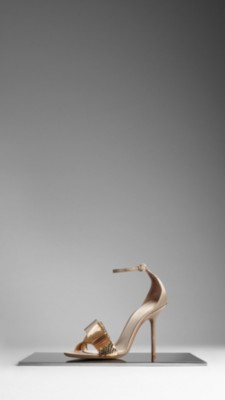 Bow Detail Snakeskin and Satin Sandals