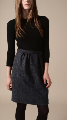 格子直筒裙摆连衣裙