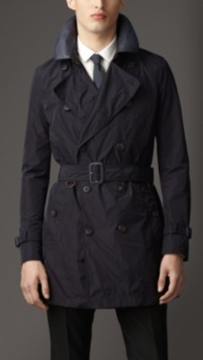 Mid-Length Leather Collar Trench Coat