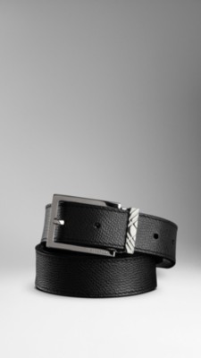 Check Engraved Leather Belt