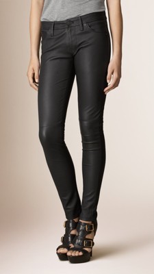 stretch nappa leather skinny fit trousers