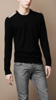 Check Shoulder Cashmere Sweater