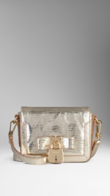 Metallic Lizard Lock Detail Crossbody Bag