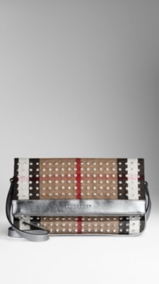 Studded Check Canvas Foldover Crossbody Bag