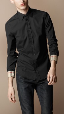 Check Cuff Stretch Cotton Shirt