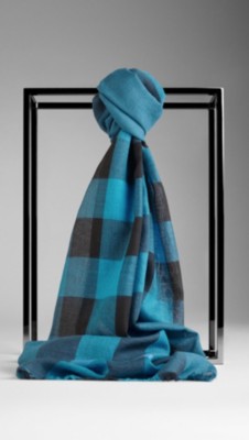 Check Wool Silk Scarf