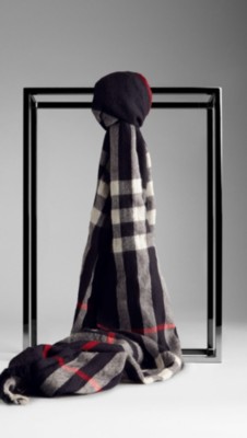 Check Wool Cashmere Crinkled Scarf